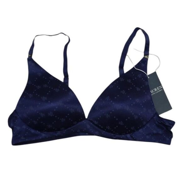 Lauren Ralph Lauren RLL Logo Underwire T Shirt Bra Navy Blue 34DD Full Cover NWT - Picture 1 of 7
